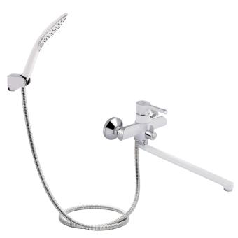 Змішувач для ванни Grand з поворотним виливом (з душовим гарнітуром) Chrome/White Qtap