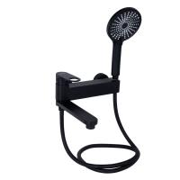 Змішувач для ванни Jay з поворотним виливом (з душовим гарнітуром) Black Matt Qtap