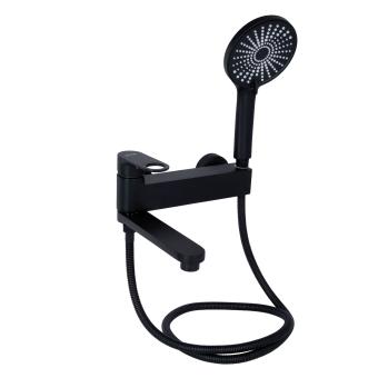 Змішувач для ванни Jay з поворотним виливом (з душовим гарнітуром) Black Matt Qtap