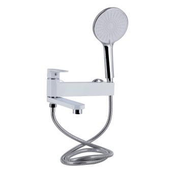 Змішувач для ванни Jay з поворотним виливом (з душовим гарнітуром) Chrome/White Qtap