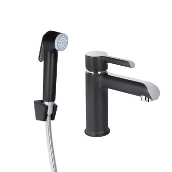 Змішувач для раковини Grand (з гігієнічним душем) Chrome/Black Qtap
