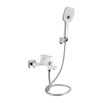 Змішувач для ванни Gemini (з душовим гарнітуром) Chrome/White Qtap