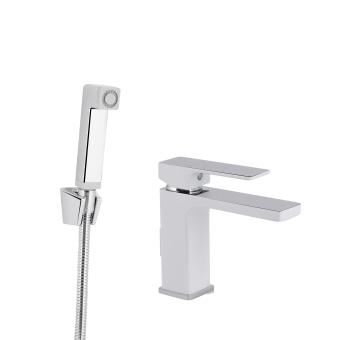 Змішувач для раковини Gemini (з гігієнічним душем) Chrome/White Qtap