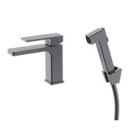 Змішувач для раковини Gemini (з гігієнічним душем)  Gunmetal Black PVD Qtap