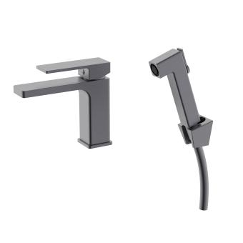 Змішувач для раковини Gemini (з гігієнічним душем)  Gunmetal Black PVD Qtap