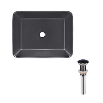 Комплект Qtap Tern: Раковина накладна прямокутна Matt Black + Донний клапан PU03