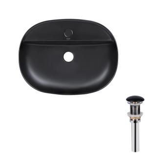 Комплект Qtap Scorpio: Раковина накладна овальна Matt Black + Донний клапан PU03