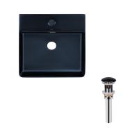 Комплект Qtap Nando LT: Раковина підвісна прямокутна Matt Black + Донний клапан PU03O