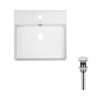 Комплект Qtap Nando LT: Раковина підвісна прямокутна White + Донний клапан PU02O